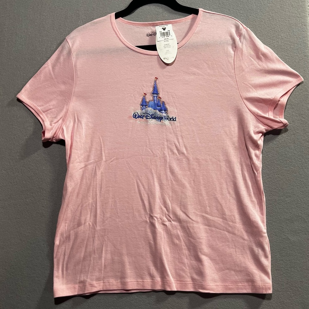 Disneyland Resort Womans XL Pink Sparkle Castle T Shirt Y2K 2000's NWT